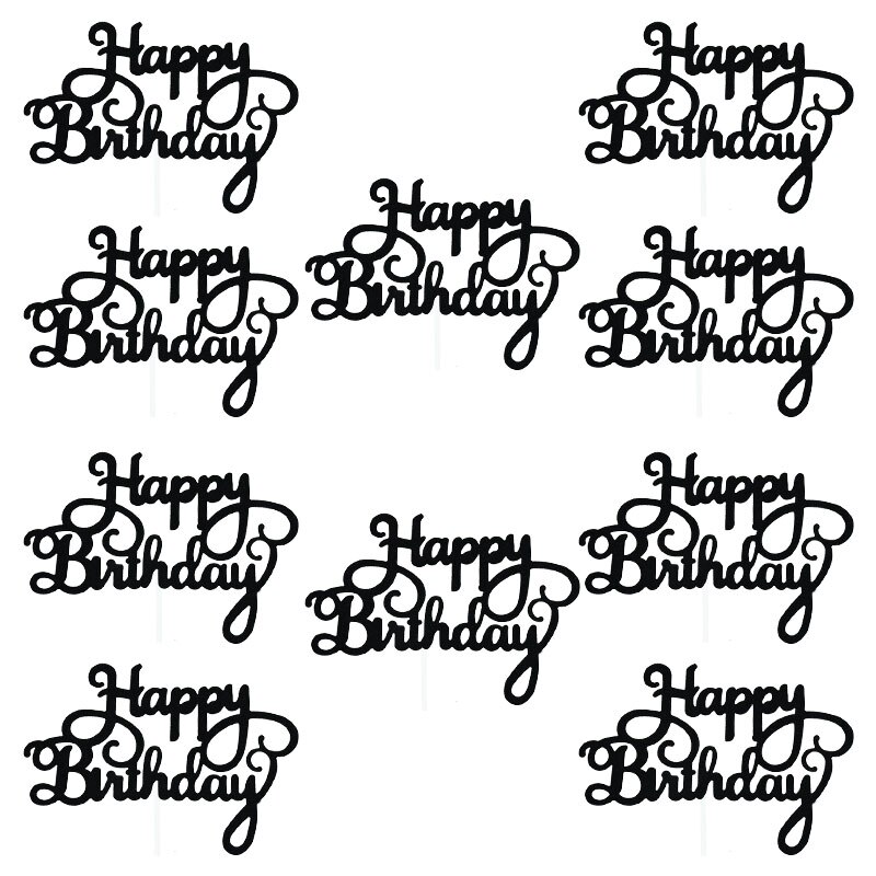 10pcs Glitter Happy Birthday Letter Cake Topper Sparkle Paper Cupcake Topper For Kids Birthday Party Baby Shower Dessert Decor: 10pcs Black
