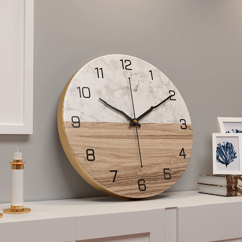 Imitation Marble Clock European Style Home Living Room Wall Clock Bedroom 30cm Metal Digital Clock