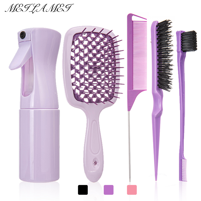 Juego de 5 uds de peine, cepillo para desenredar el cabello rizado, peine de cola de rata curvo, cepillo para el cabello con borde, cepillo para el cabello rizado, herramientas de peluquería