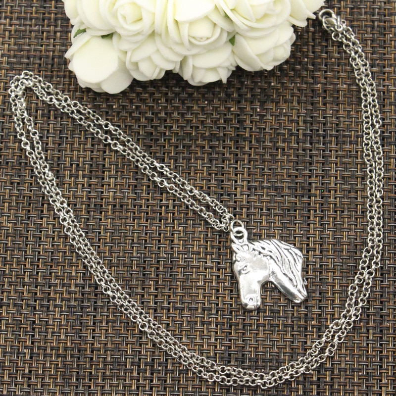 Steed Horse Head Pendants Round Cross Chain Short Long Mens Womens DIY Silver Color Necklace Jewelry