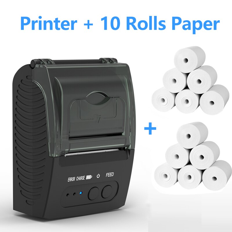 Thermal POS Receipt Printer Portable Mini Mobile Bluetooth Billing Printers for Small Business ESC/POS Support iOS &amp; Android Win: Add 10 Paper / US plug