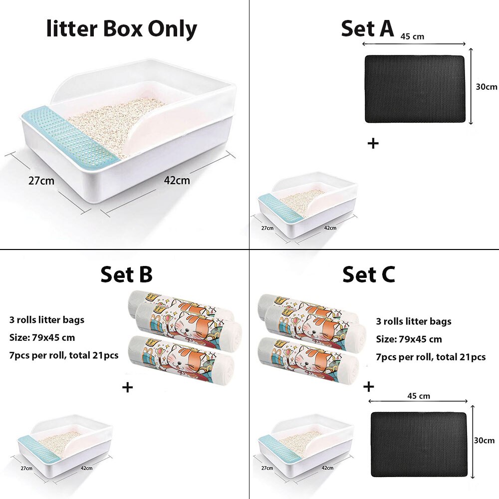 Cat Litter Box Toilets Semi Closed Cat Litter Tray Sandbox Square Semi-closed Anti-splash Deodorant Sandpit Small Cute 3 Colors: blue 42x27x15 cm / Litter box only