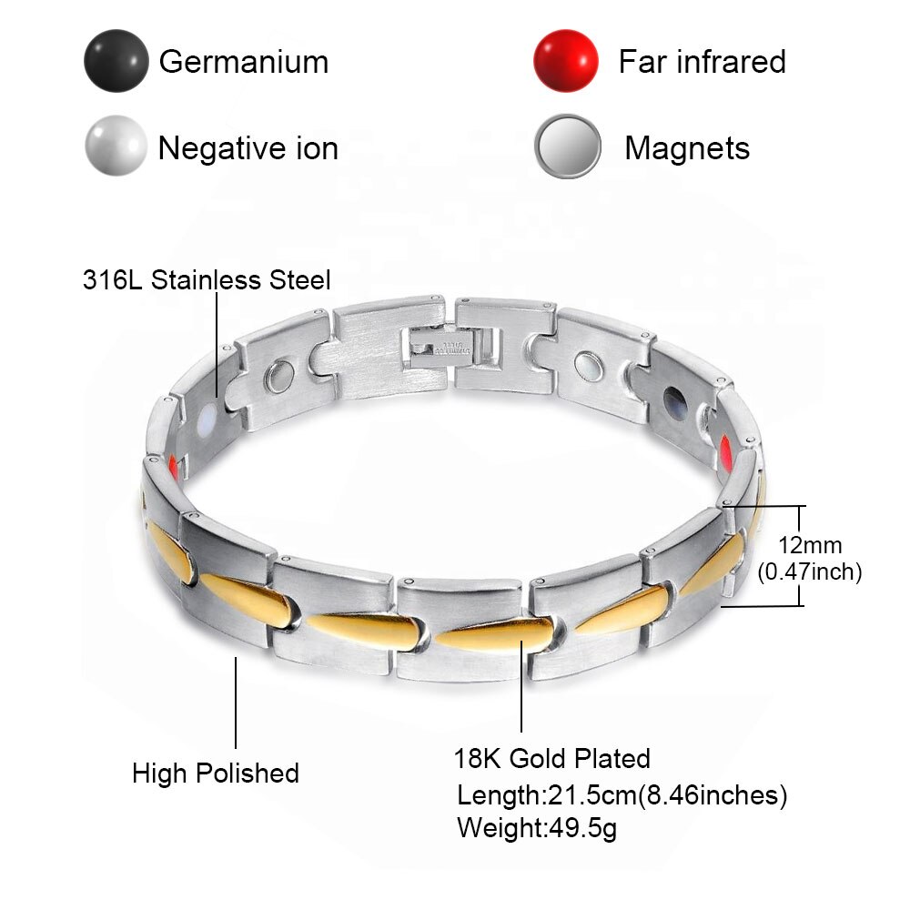 FINE4U B580 Magnetische Roestvrij Staal Mens Gold Zwart Power Element Armband Met Magneten
