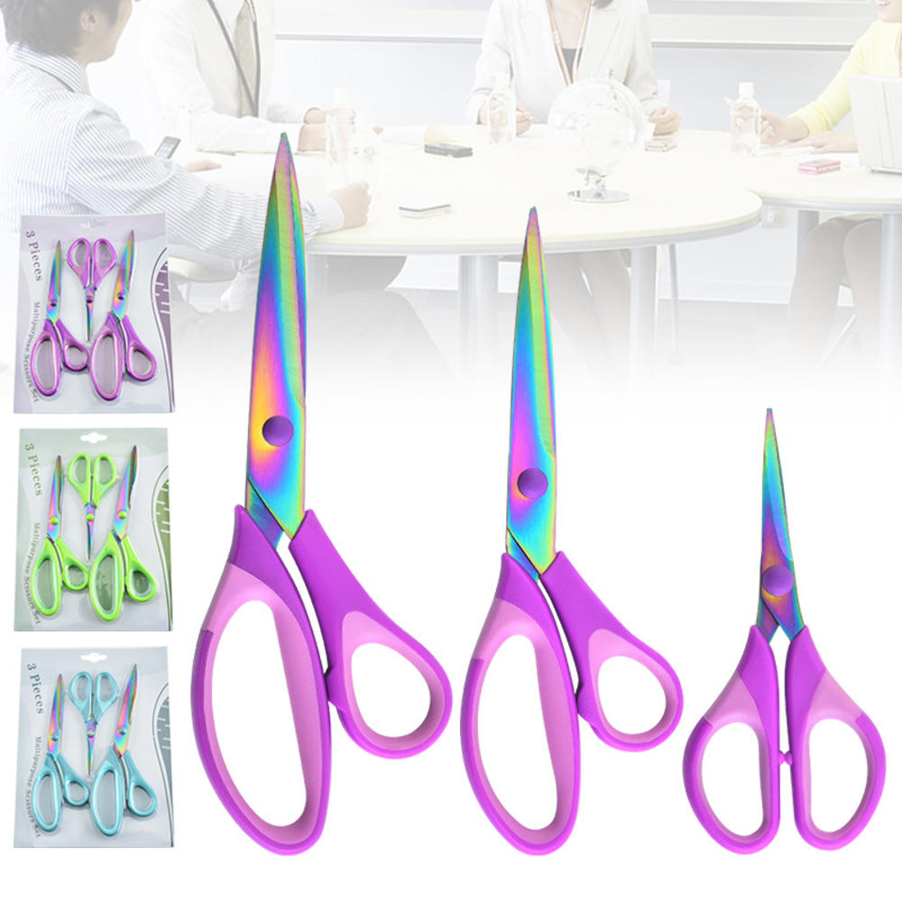 3pcs/Set Multipurpose Scissors Set for Crafts Sewing Arts Office School and Home Supplies Titanium Scissors Sharp Blades Shears