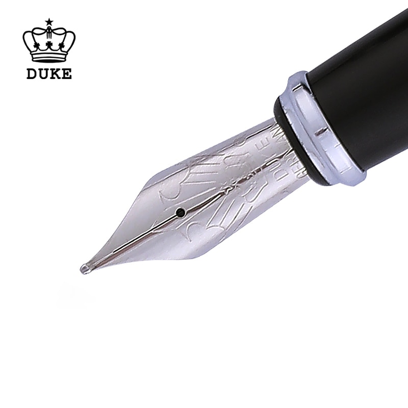 Pluma estilográfica clásica de Duke 911 gran forma de tiburón Noble negro completo Metal iridio medio pluma de escritura suministros de oficina de negocios