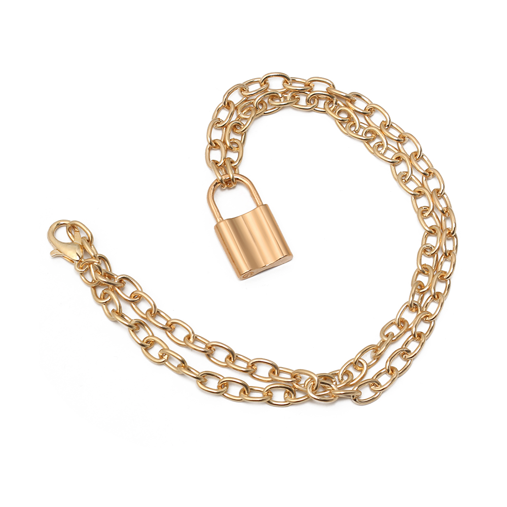 1pc Punk bijoux or argent couleur cadenas pendentif collier en acier inoxydable Rolo câble chaîne collier