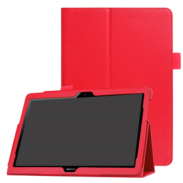 Pour Huawei Media Pad MediaPad T3 10 AGS-WO9 AGS-L09 9.6 pouces Honor Play Pad 2 étuis en cuir intelligent Texture tablette couverture: Red