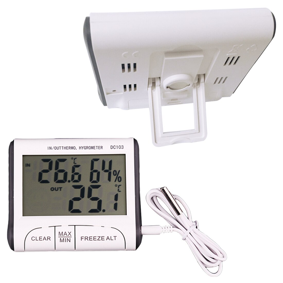 DC103 Instrument Clock With Probe Mini Thermometer Indoor Outdoor Use Temperature Humidity Meter Temperature Display Hygrometer