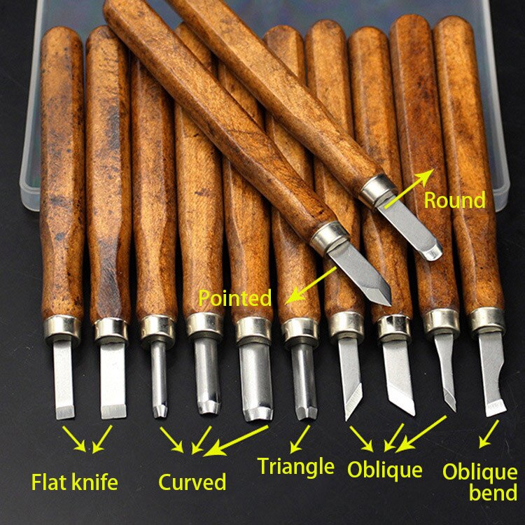 Handgemaakte Houtbewerking Gereedschap Houtsnijwerk Mes Kit Beitel Guts Diy Hand Graveren Platte Machete Hoek Cutter Set 14Cm 3-12 Stuks