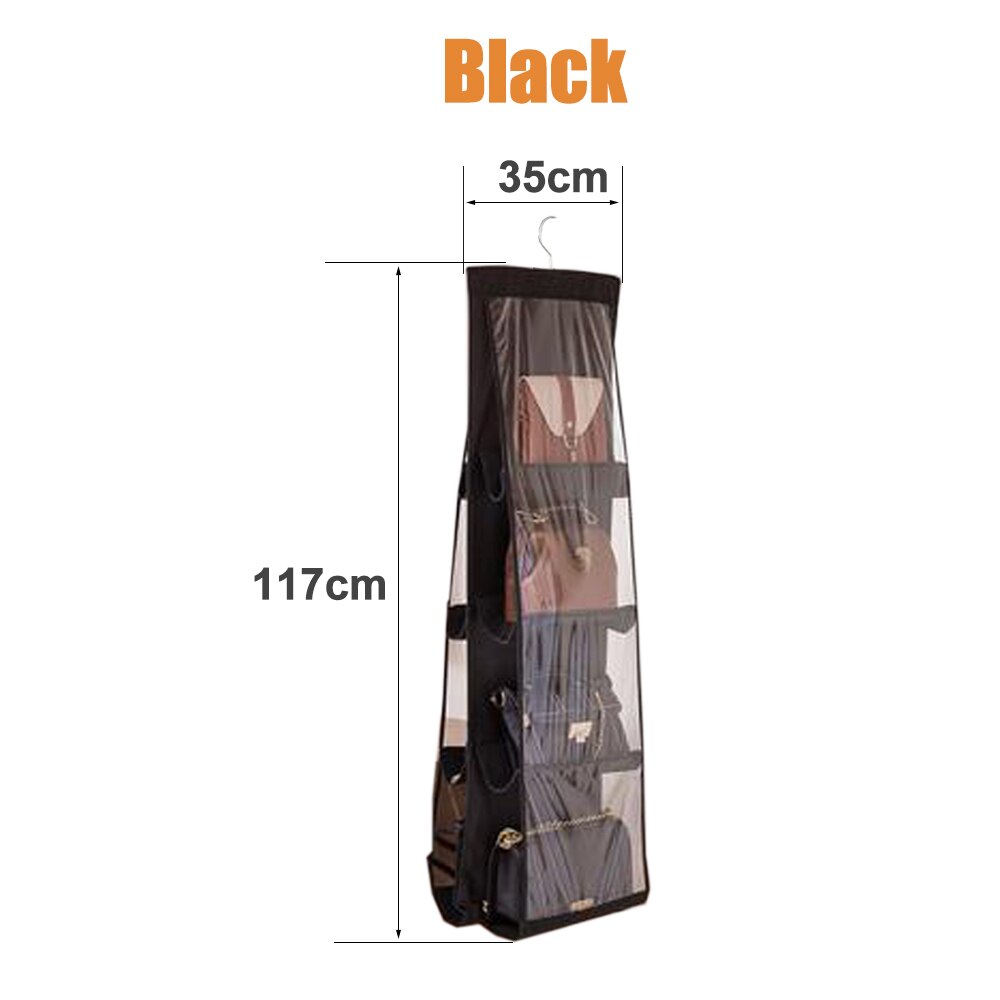 6 Pocket Foldable Hanging Bag 3 Layers Folding Shelf Bag Purse Handbag Organizer Handbag Storage Hanging Door Pocket Closet Hang: Black 8 Pocket
