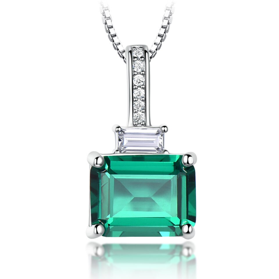 UMCHO Rechthoek Nano Emerald Ketting Echt 925 Sterling Zilveren Hangers Kettingen voor Vrouwen Anniversary Fijne Sieraden: NUJ057E-1