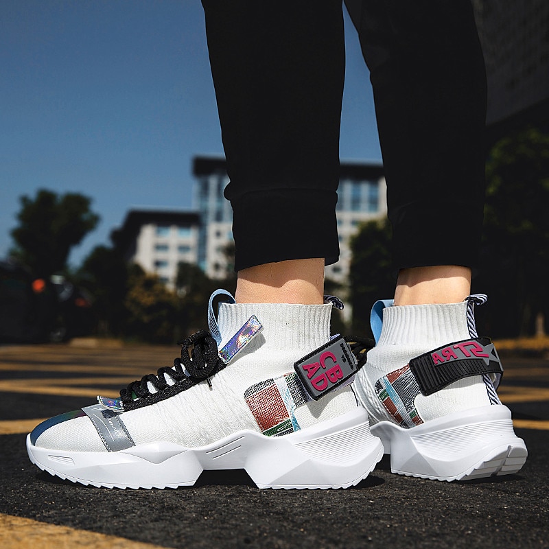homme hip-hop hip-hop chaussures graffiti haut épais baskets léger à lacets filet décontracté chaussures garçons Zapatos Hombre