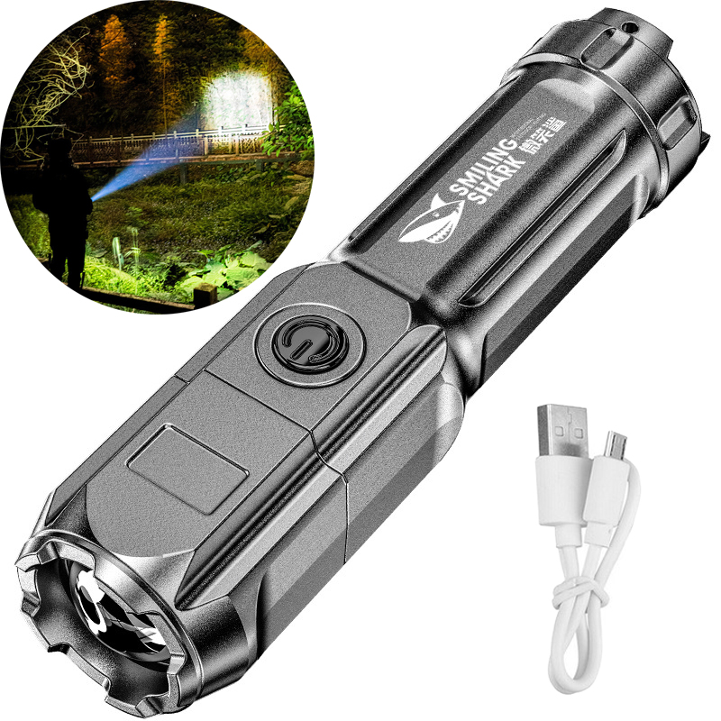 Linterna de luz potente recargable con Zoom, luz gigante brillante de xenón, fuerzas especiales para el hogar, exterior, portátil, Led luminosa