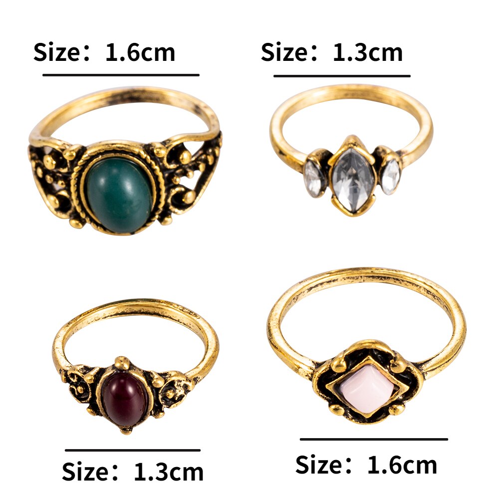 4 Stks/set Bohemian Vintage Crystal Ringen Lucky Midi Ringen Set Knuckle Rings Set Vrouwen