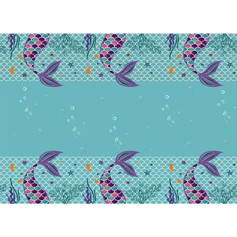 Mermaid Birthday Party Decoration Shell Plate Napkin Disposable Tableware Happy Birthday Party Decoration For Kids: tablecloth