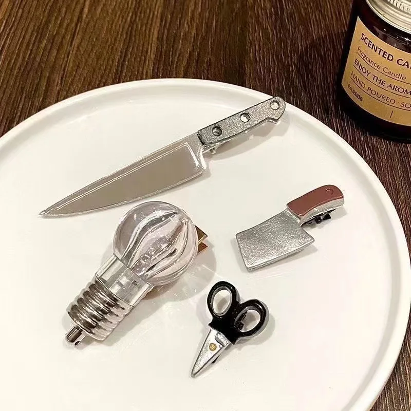 Pinces à cheveux couteau d'émulation, , drôle et , ampoule Emoji, épingles à cheveux, pince à bec de canard, accessoires pour cheveux pour filles, pince à frange latérale