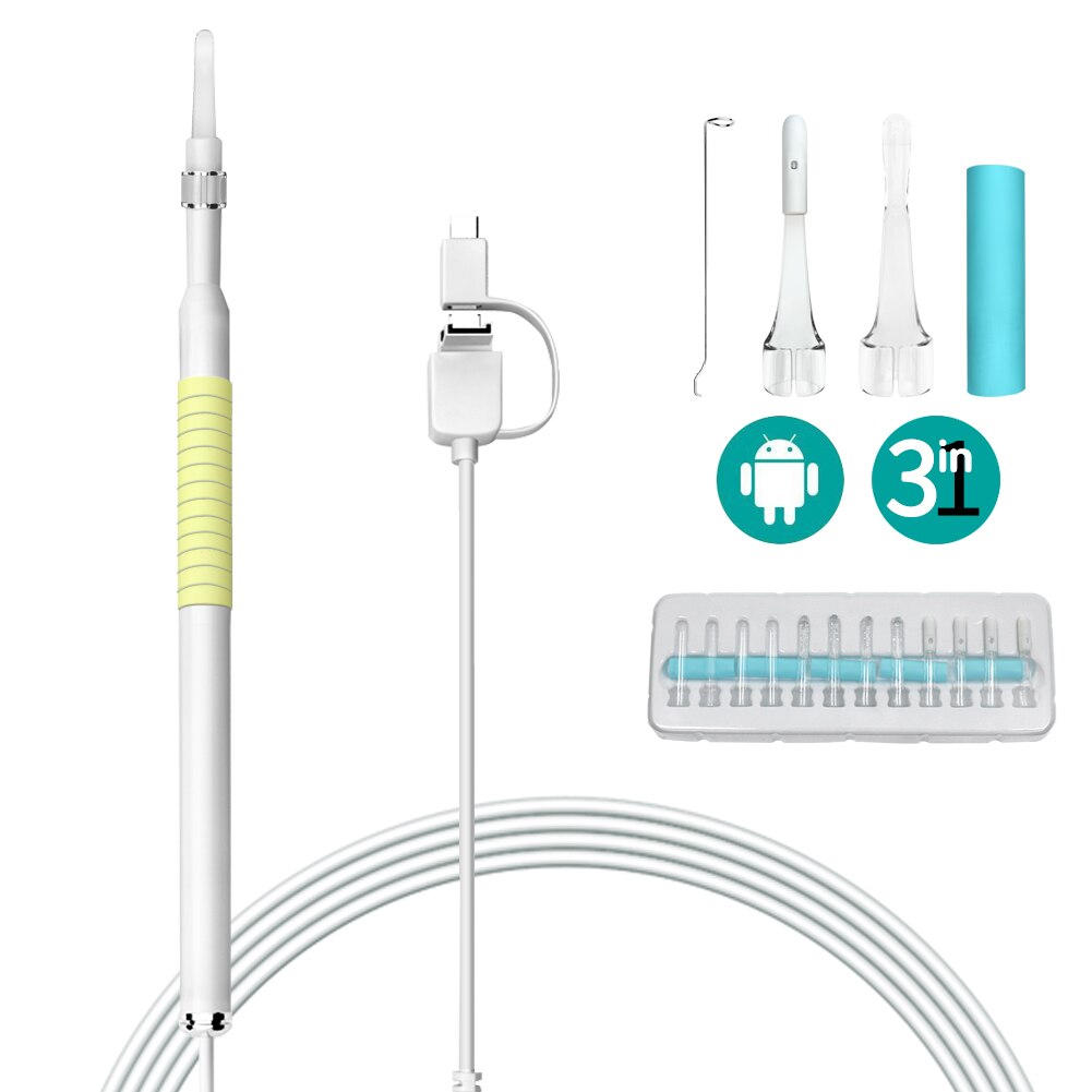 Ear Cleaning Endoscope 3 In1 USB HD Visual Ear Spoon 5.5mm Mini Camera Android PC Ear Pick Otoscope Borescope Tool Health Care: YELLOW / 720P