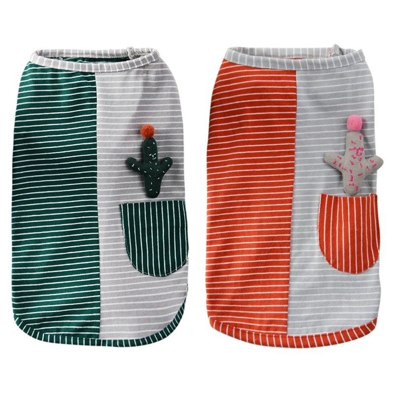 Hond Puppy Zomer Gestreepte Vesten Zomer Huisdier Katten Cactus Decor Kleding Patchwork T-Shirts Voor Chihuahua Teddy
