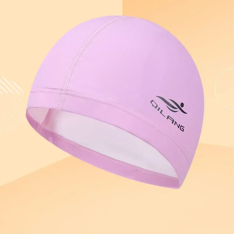 Swimming Caps Women Men Universal Long Hair Ear Protection Swim Caps PU Waterproof Letter Printed Swimming Cap Pool Accessories: Burgundy