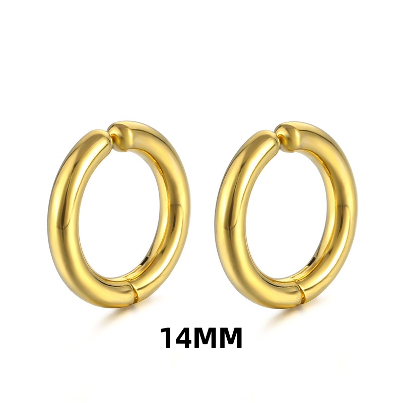 1 par de pendientes de aro falsos sin perforación, aros circulares de acero inoxidable Punk clásicos, pendientes con Clip para mujeres y hombres sin agujero: Color oro puro