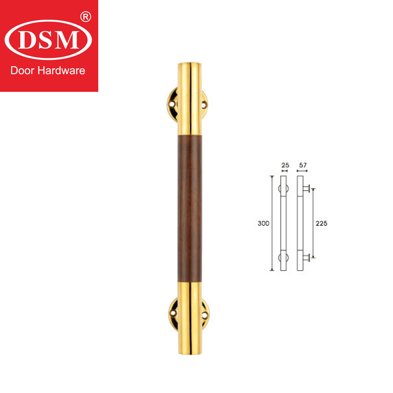 1 styck enkelsidigt beslag gyllene dörrhandtag rostfritt stål plus svart massivt trähandtag entrédörrhandtag pa -377-l300mm