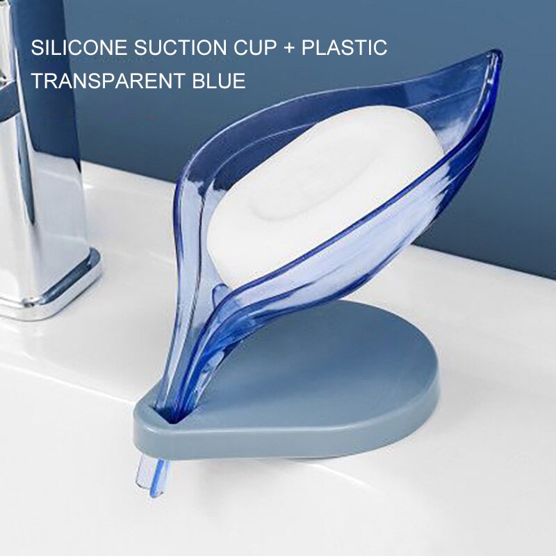 Leaf Soap Storage Rack V-Shaped Drain Soap Box Organize Non-Perforated Soap Shelf Bathroom Kitchen Accessories: blue