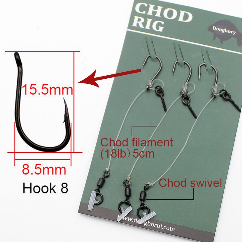 1 pakke karper fiskeriudstyr med filament 18lb fiskesnøre / boilies skrue lille rig / fiskekrog 6/8/10 pop up chod rigs: 5cm- krog 8