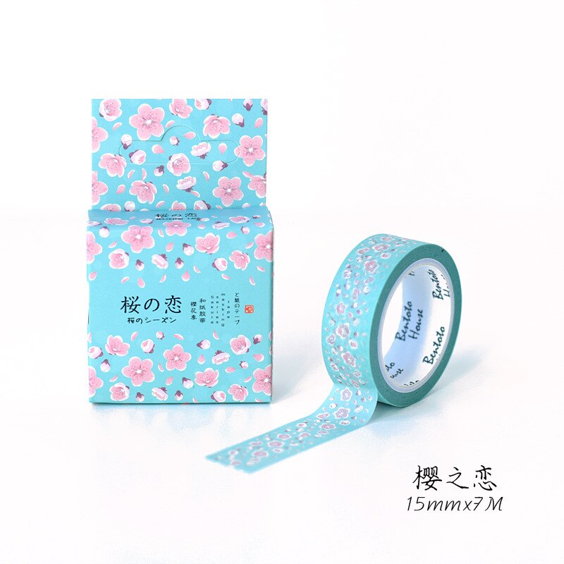 Söt körsbärsblomning säsong japansk washi tejp papper gör-det-själv dekor scrapbooking planerare självhäftande maskeringstejp kawaii brevpapper: Vit