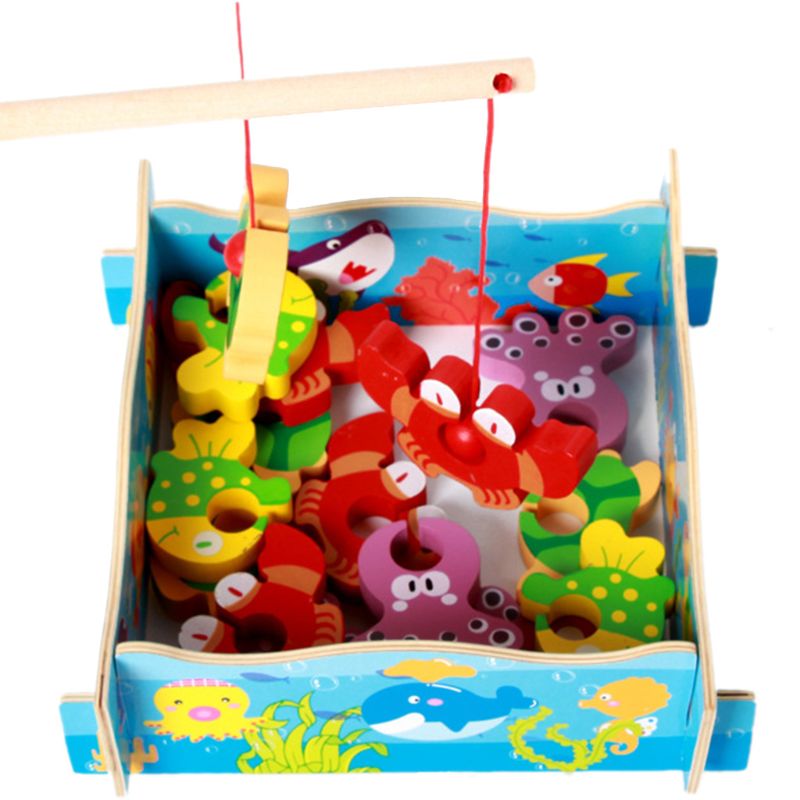 Kids Houten Fishing Game Speelgoed Met Twee Hengels En 3D Puzzel Kinderen Educatief Speelgoed