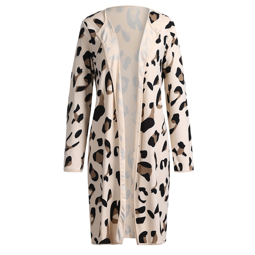 Cárdigan de manga larga con estampado de leopardo para mujer, Chaqueta abierta por delante, abrigo fino, ropa de otoño