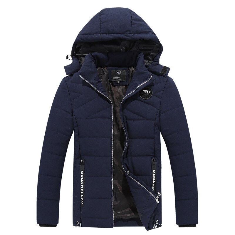 Winter heren jas korte overjassen heren kepi afneembare capuchon jas parka heren roupas heren dikke warme jas kleding jeugd: Blauw / Ik