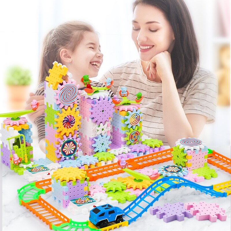 Multi-variable electric block gears rotating toy set puzzle large particles puzzle men and women 3-6 Years Old Assembly