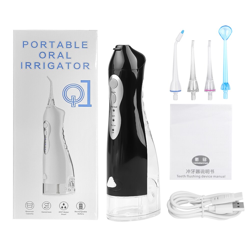 Portable Tooth Cleansing Oral Irrigator Flosser Dental Water Jet 220Ml Water Tank Waterproof Teeth Cleaner Maintain Oral Health: black