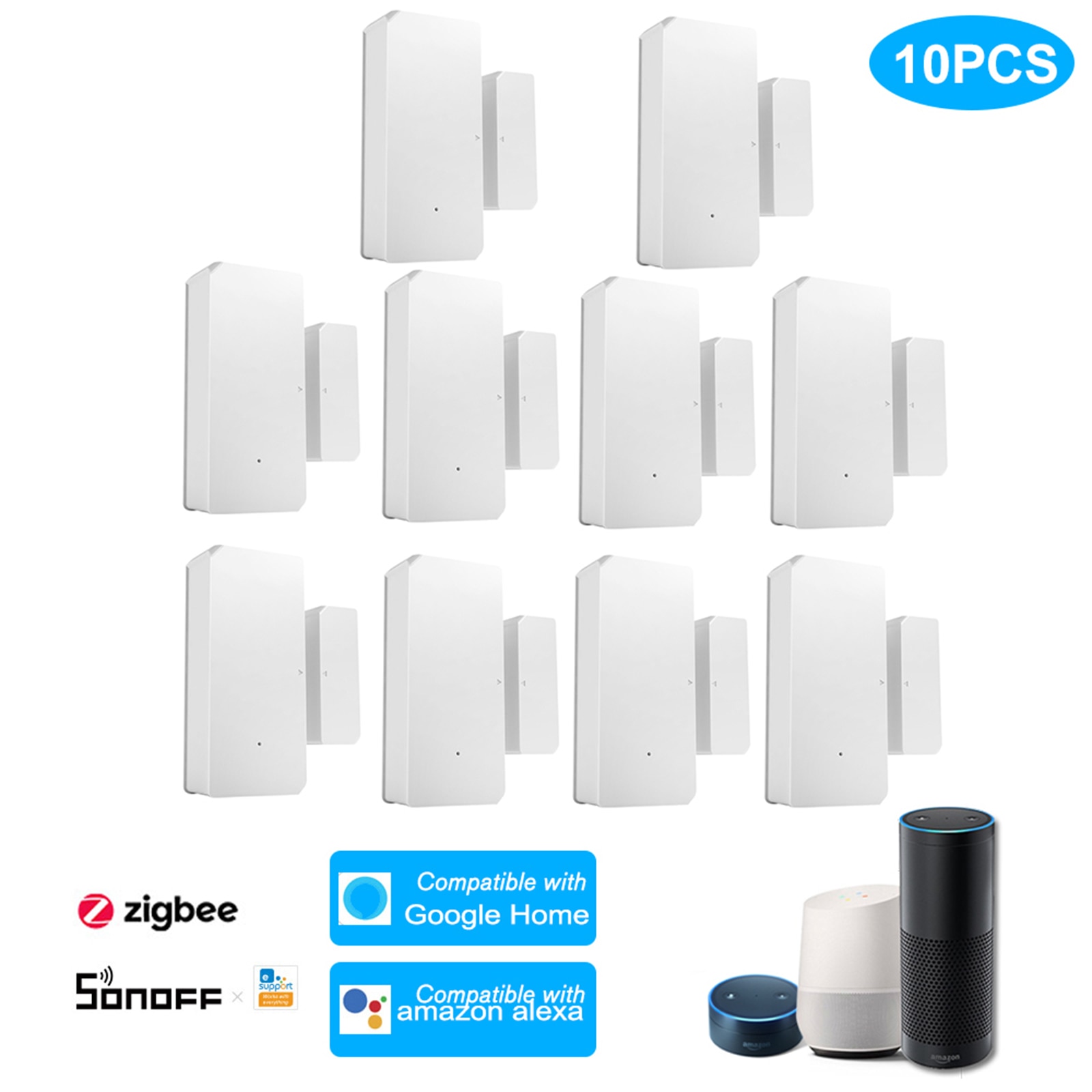 10 pces sonoff DW2-RF-433MHZ sensor de alarme da janela da porta sensor rf 433mhz automação sem fio alarme anti-roubo compatível com rf