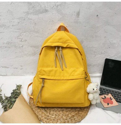 Waterproof Nylon Women Backpack Female Large capacity high schoolbag Korean Vintage girl Shoulder Bags Travel Bag Mochila 0P07: Yellow