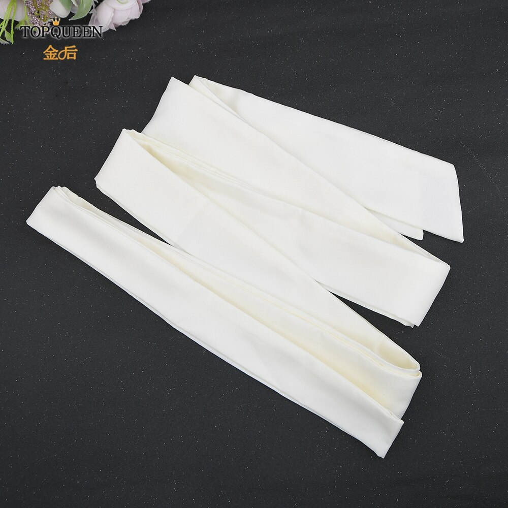 Topqueen S400 Wit Ivoor Trouwjurk Riem Vrouw Wedding Outfit Strass Riem Sjerpen Stoel Cover Vrouwen Lange Satijnen Lint: off white