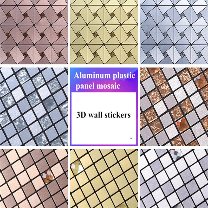 Selbst-adhesive Europäischen metall aluminium kunststoff panel mosaik fliesen TV hintergrund wand glas bar spiegel wohnzimmer 3D wand aufkleber