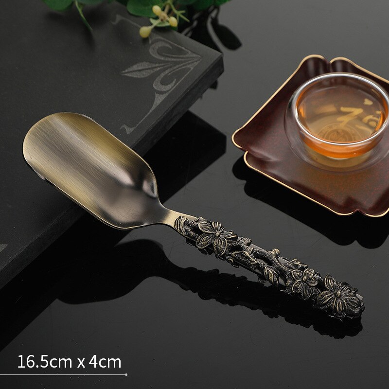 Chinese Tea Spoons Copper Tea Scoop Spoon Tea Leaves Chooser Holder Chinese Kongfu Tea Accessories Tools: plum