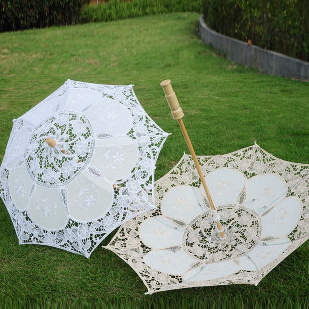 Kant Parasol Parasol Borduurwerk Bruid Paraplu Wit Ivoor Wedding Paraplu Mariage