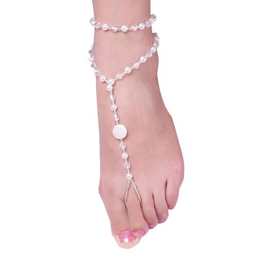 1 PC Braut Barfuß Sandalen Simulierte Perle MultiLayer Fußkettchen Hochzeit Strand Fuß Schmuck Schmuck: Gold-farbe