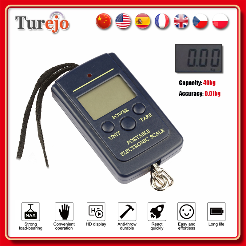 Mini báscula Digital de 40kg X 10g para equipaje de pesca, pesaje de viaje, Steelyard, balanza electrónica portátil con gancho colgante, báscula de mano