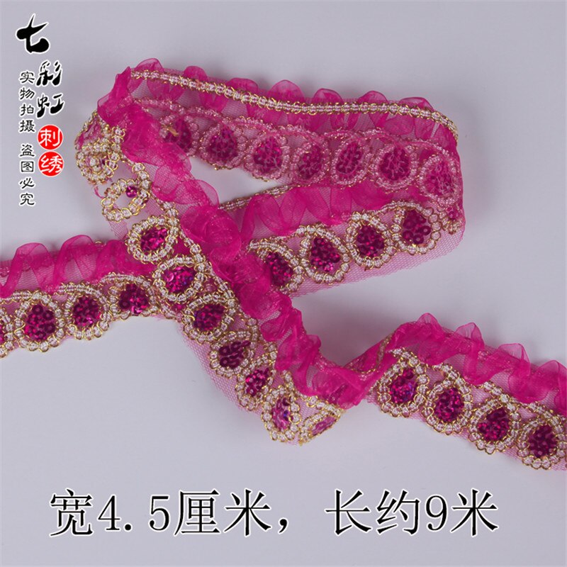 9m National dance lace accessories performance trims costume wave rope embroidered skirt hem dress leader mouth decorative lace