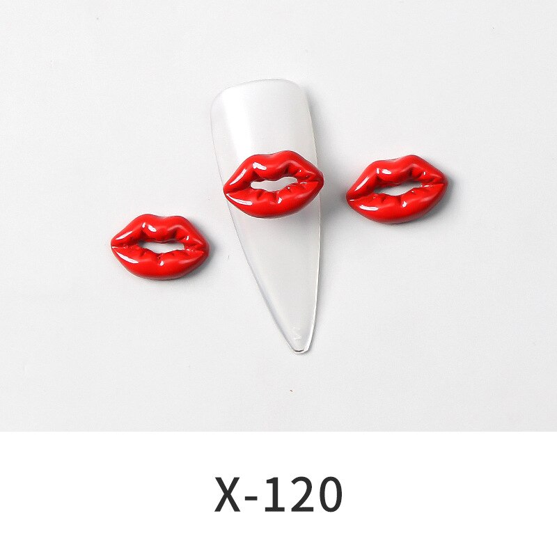 Valentine&#39;s Day 3D Nail Charms,Press ON Nails ,Lip Mark Shaped Nail Art Valentine Love Lips Beautiful Look For Nail Jewelry: X120-10pcs