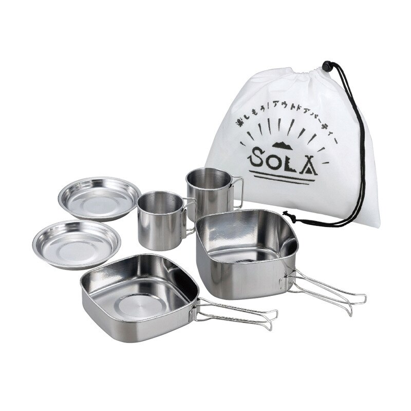 7pcs Stainless Steel Camping Cookware Kit Outdoor Camping Cooking Set Pan Pot Travelling Hiking Picnic Tableware Equipment: Default Title