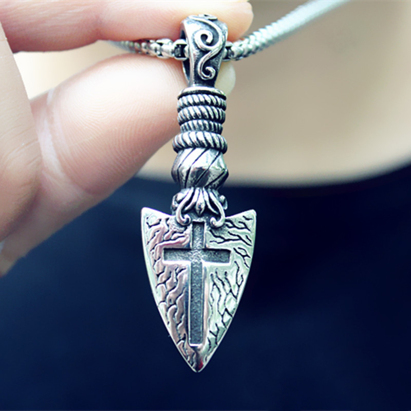 Dominant knight spear and shield cross arrow pendant classic trendy jewelry necklace