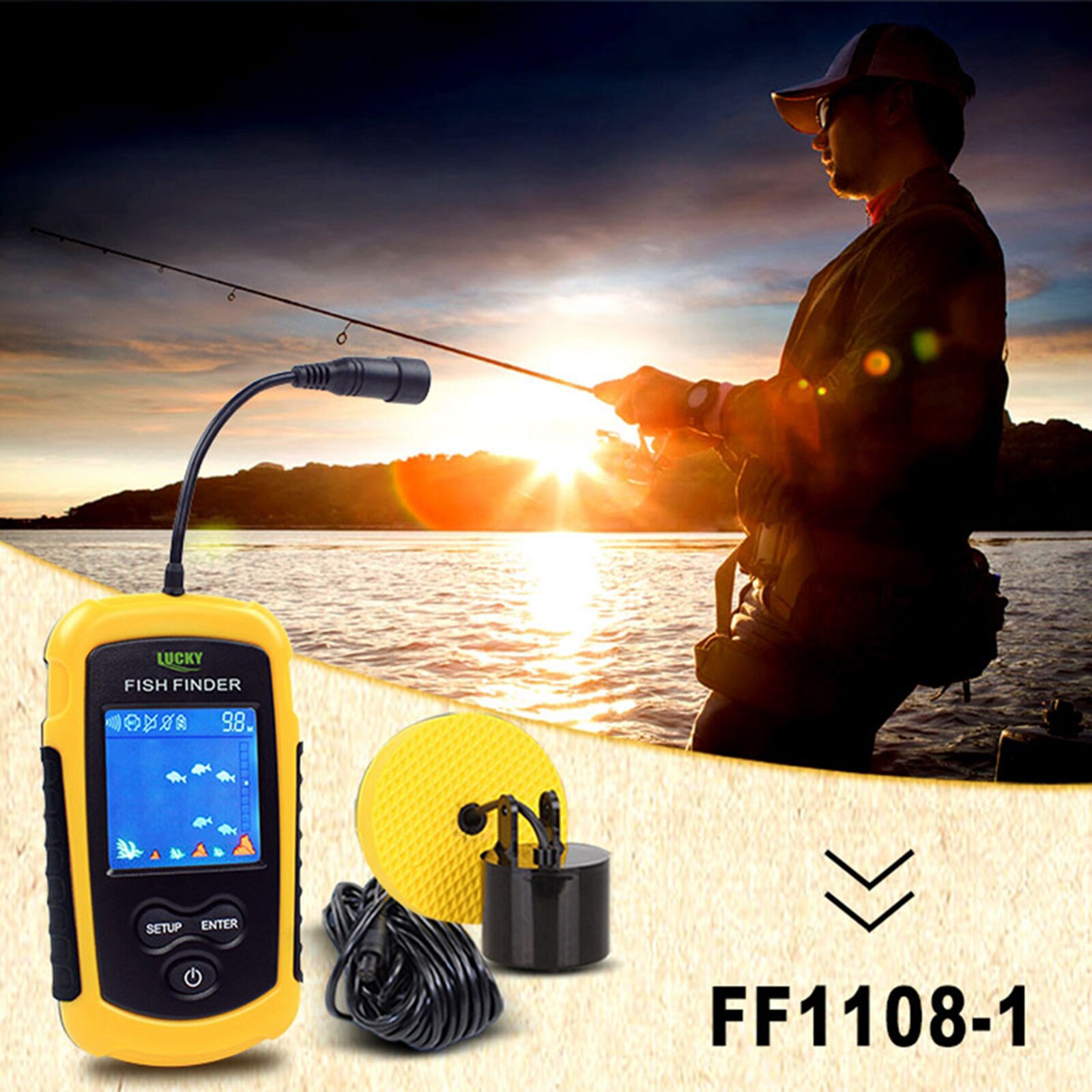 Draagbare Draadloze Diepte Finder, Vissen Sonar Sensor Transducer Met Langere Bereik Antenne, Fishfinder Alarm Met Lcd-scherm