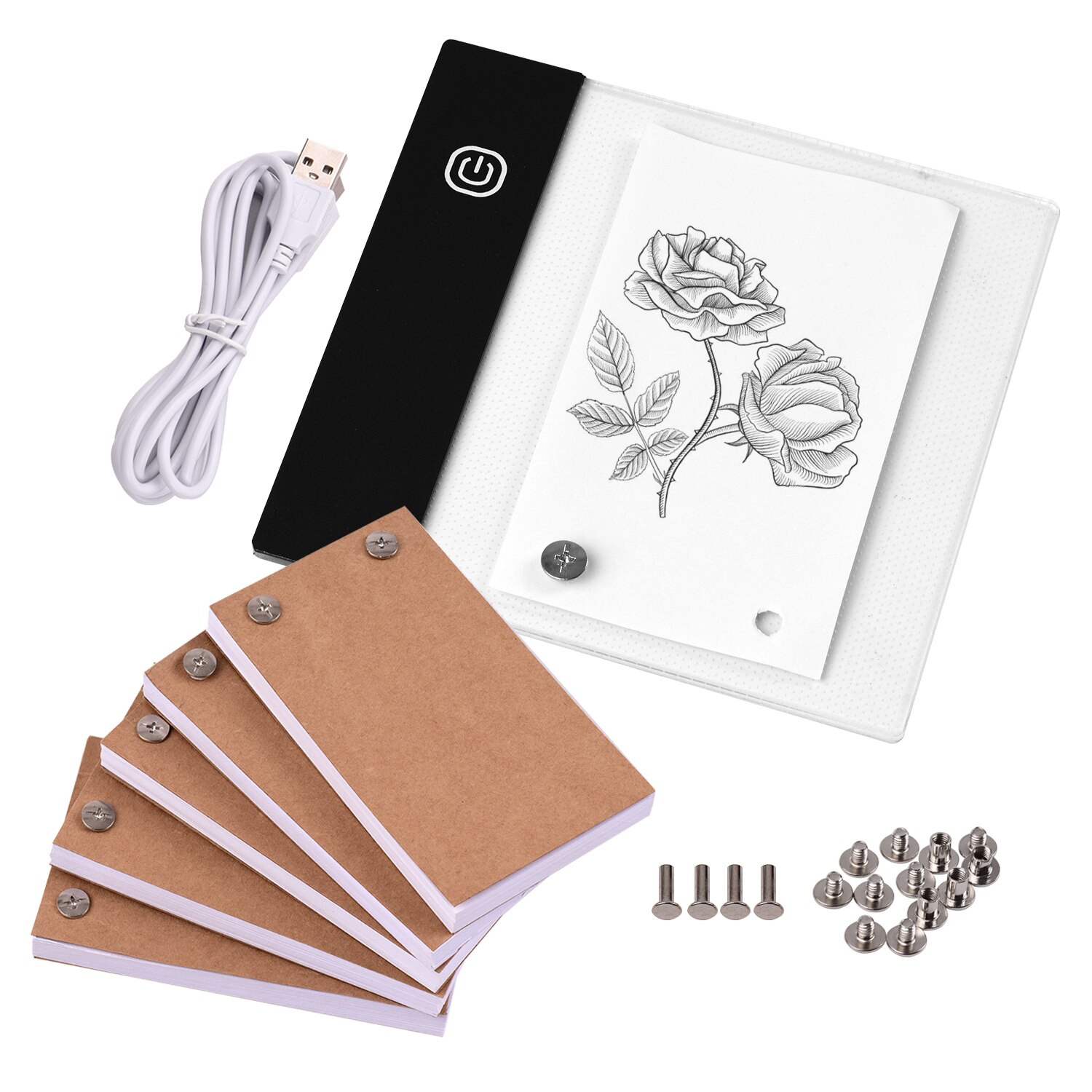 Kit de libro plegable con Mini almohadilla de luz LED de caja de luz tableta con agujero 300 hojas Flipbook tornillos de encuadernación de papel para dibujo