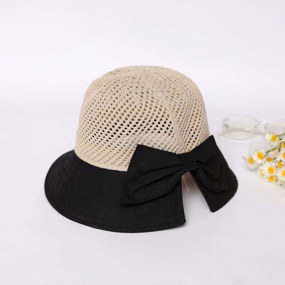 Cappello da spiaggia pieghevole portatile 2021 nuovo cappello da sole a tesa larga Bowknot visiera Casual estiva con cappuccio in paglia per cappello da donna con secchiello: black(56cm-58cm)