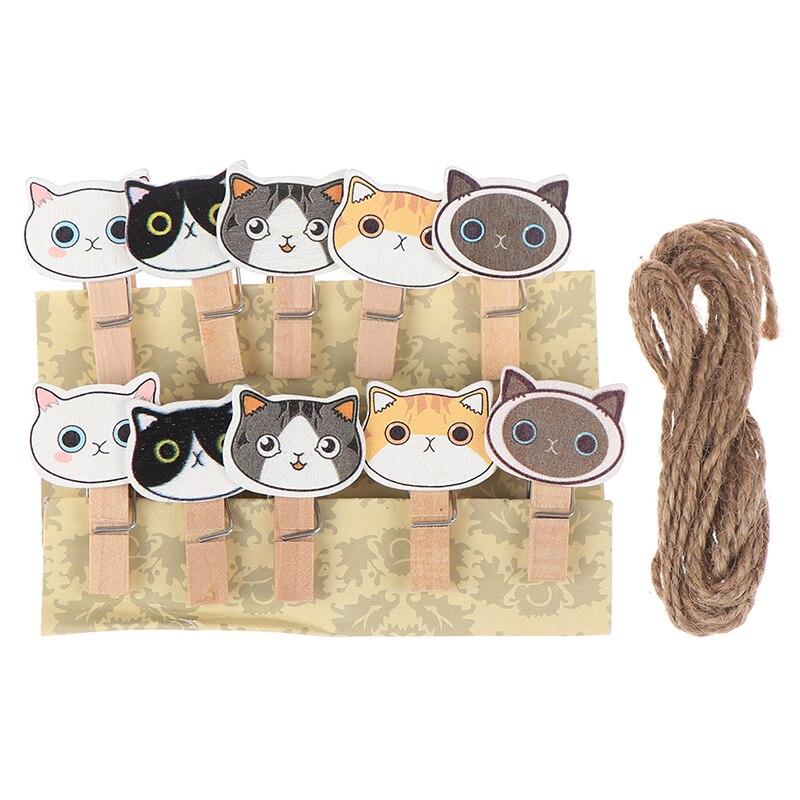 10 stuks/partij schattige cartoonkat schattige houten paperclips / kleine knutselfoto-knijpers