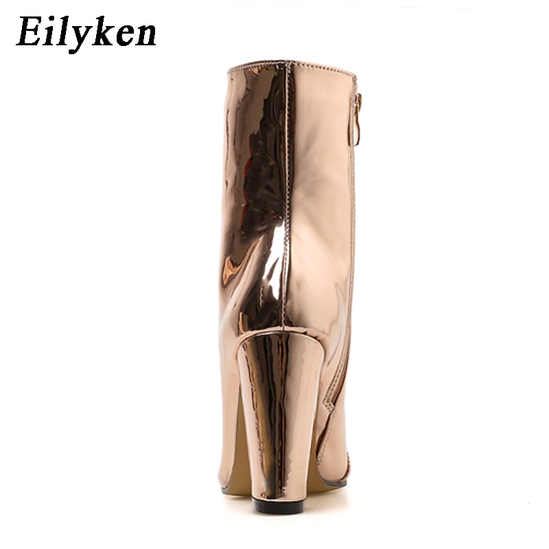 Eilyken guld silver lack dam ankelstövlar spetsiga tå fyrkantiga klackstövlar stilett dam pumps chelsea boots